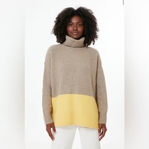 Barbour Tan and Yellow Cowl Turtleneck Sweater